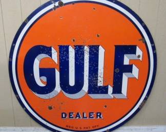 1940's - 66" Porcelain Double Sided Gulf Dealer Sign