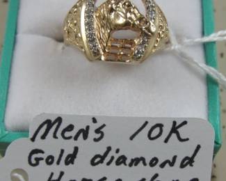 Mens 10K Gold Diamond Horseshoe Ring