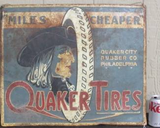 1920's - 1930's Metal Quaker Tires Sign