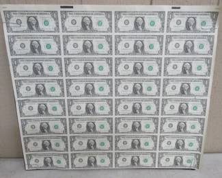 Uncut Sheet of $1.00 Notes