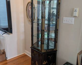 Chinese Black Lacquer Corner Curio Cabinet
