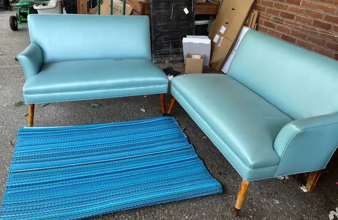 Set of Teal Colored Vinyl Sofas