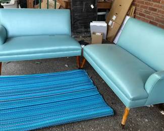 Set of Teal Colored Vinyl Sofas