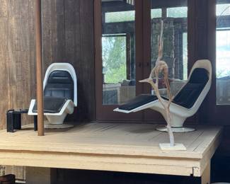 #36- $2,200 - Set of 2 Authentic white lounge chairs with black upholstery - stamped Saporiti Italia Tasty lounge chairs -purchase sales ticket from Kaufmann furniture in 1971  