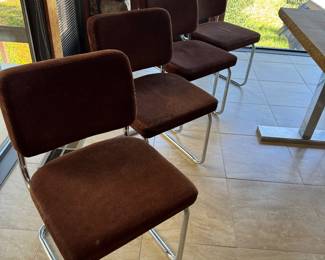 #7 - $1,200 -Set of 6 original Italian design cantilever chrome brown suede dining room chairs 18 1/2"x 17"x 32"H