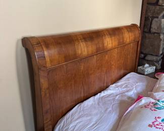 #45 - $800 - Louis Philippe French sleigh bed. Walnut. Full size. Mattress included. 57 1/2Wx85Lx52H headboard. 