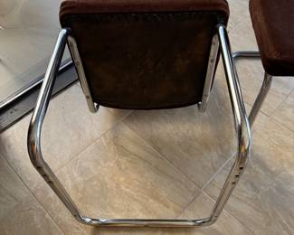 #7 - $1,200 -Set of 6 original Italian design cantilever chrome brown suede dining room chairs 18 1/2"x 17"x 32"H