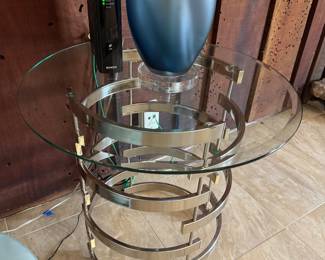 #13 - $80 -Chrome round glass top side table with chrome 2x2x2
