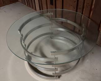 #14 - $100 -Chrome round glass top coffee able with chrome 33x18 1/2 