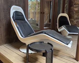 #36- $2,200 - Set of 2 Authentic white lounge chairs with black upholstery - stamped Saporiti Italia Tasty lounge chairs -purchase sales ticket from Kaufmann furniture in 1971  