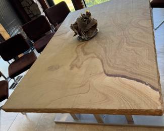 #6 - $1,500 -Georgia sandstone slab 700lb dining room table with custom made steel base 47"Wx6'T