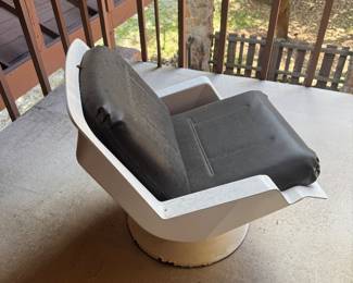 #34 - $1,800 Set of 2 Authentic Auriga white chairs with black upholstery - stamped Saporiti Italia Tasty chairs  -purchase sales ticket from Kaufmann furniture in 1971- damage at base 