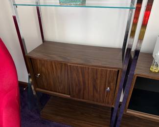 #23 - $1,450 - 1970's Three sectional walnut modular etagere designed by Milo Baughman with recessed lights 