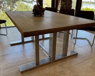 #6 - $1,500 -Georgia sandstone slab 700lb dining room table with custom made steel base 47"Wx6'T