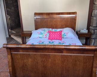 #45 - $800 - Louis Philippe French sleigh bed. Walnut. Full size. Mattress included. 57 1/2Wx85Lx52H headboard. 