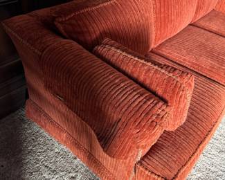 #27 - $1,000- Wide-wale Corduroy Drexel hide a way sleeper sofa burnt orange. 81Lx34Dx31H