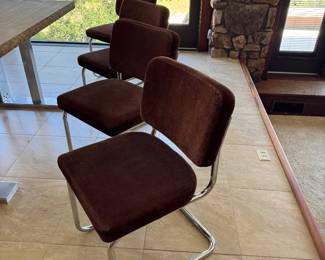 #7 - $1,200 -Set of 6 original Italian design cantilever chrome brown suede dining room chairs 18 1/2"x 17"x 32"H