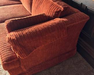 #27 - $1,000- Wide-wale Corduroy Drexel hide a way sleeper sofa burnt orange. 81Lx34Dx31H