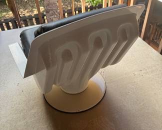 #34 - $1,800 Set of 2 Authentic Auriga white chairs with black upholstery - stamped Saporiti Italia Tasty chairs  -purchase sales ticket from Kaufmann furniture in 1971- damage at base 