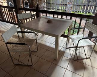 #41 - $180 - 2 sets of 4 chairs -available - rusty  #42 - $80 White square table  - as is 