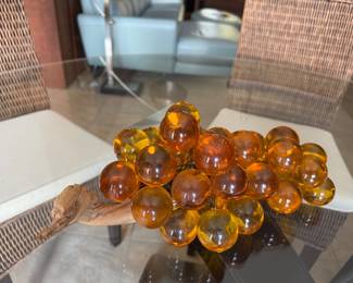 #16B - $50 - Vintage Amber cluster on driftwood Lucite grape 15x7