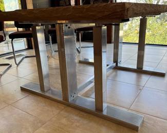 #6 - $1,500 -Georgia sandstone slab 700lb dining room table with custom made steel base 47"Wx6'T