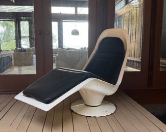 #36- $2,200 - Set of 2 Authentic white lounge chairs with black upholstery - stamped Saporiti Italia Tasty lounge chairs -purchase sales ticket from Kaufmann furniture in 1971  