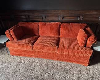 #27 - $1,000- Wide-wale Corduroy Drexel hide a way sleeper sofa burnt orange. 81Lx34Dx31H
