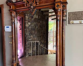 #8 - $1,850-Antique 1870's American Renaissance Revival mantle mirror 4'x5' with burled walnut wood frame. 