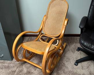 #48 - $80 -Bentwood light color wood and cane armchair 