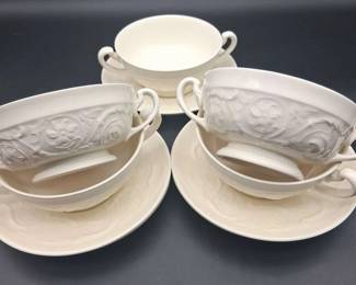 Wedgewood Patrician Queens Ware 4 Soup Cups And Saucers