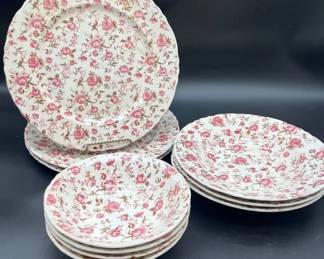 Vintage Nasco Rose Garden Japan, Plates, Bowls, Set Of 3 Each, 10pc Mid Century