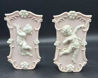 Vintage Jasperware Cherub Wall Pockets from Japan