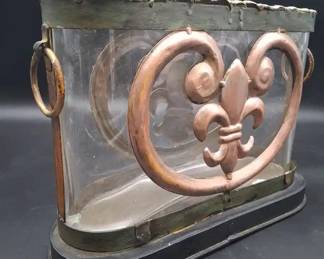 Embellished fleurdelis Copper Look Decorative Oval Glass Pot