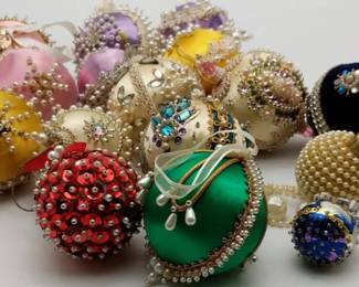 Vintage Satin Jeweled Christmas Tree Ornaments