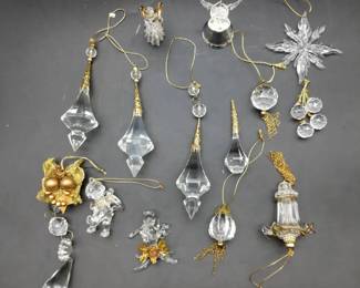 Gold and Crystal Christmas Ornaments 12 Pieces