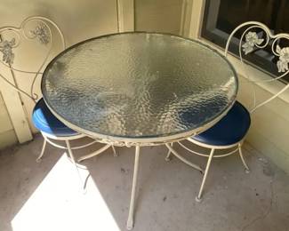 Metal Table W Glass Top And Matching Chairs