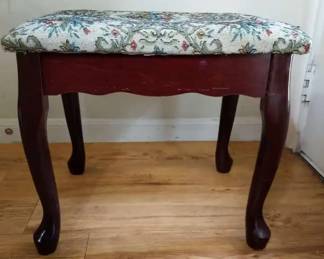 Vintage Queen Anne Style Floral Upholstered Vanity Bench 16.5 Tall