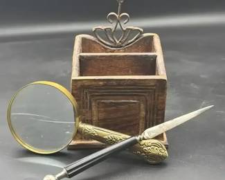 Magnifying Glass, Letter Opener Decorative Holder
