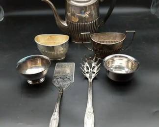 Vintage Silver Plated Tea And Coffee Set, Vintage Silver Plated Lasagna And Spaghetti Set 7 Pieces