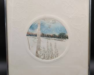Arnold Alaniz Signed Oval Winter Tree Lithograph
