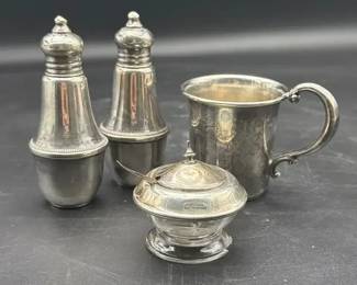Sterling Condiment Server, Baby Cup, Salt Pepper Shakers