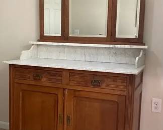 Marble Top Dresser W Trifold Mirror