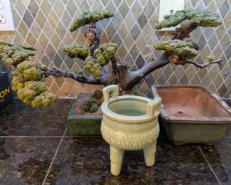 SU164Faux Bonsai Tree, Bonsai Pot Incense Burner