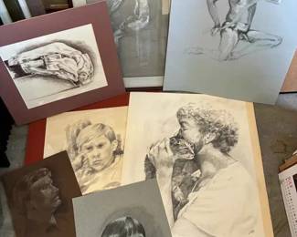 SU115Collection Of Pencil Charcoal Drawings