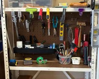 SU111Garage Mystery Lots Small Tools, Shelving Plus More