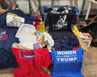 Trump collection of Shirts and other collectibles. If you are a vendor and want to buy in bulk, there are hundreds of shirts and other collectibles.