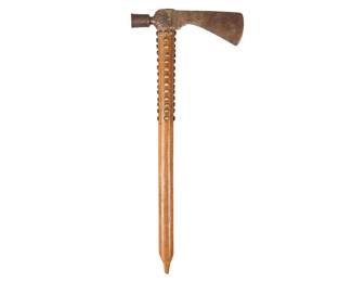 Antique pipe tomahawk with iron blade, associated with Sioux or Sage tribes, circa 1860-1875