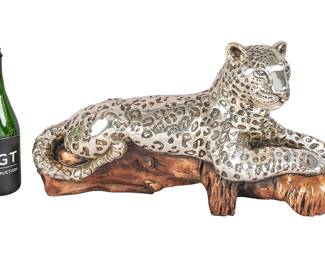 Silver Metal Leopard Sculpture