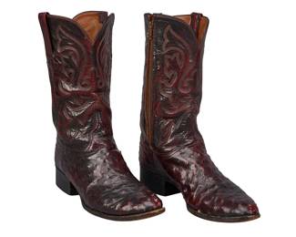 Pair of Oxblood Ostrich Leather Cowboy Boots, 12D